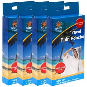 4 x Lightweight Travel Rain Ponchos Adult One Size, Drawstring Hood, Festivals - Bild 1 von 4