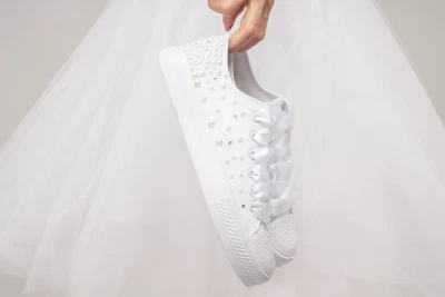 Pearl Bridal Sneakers Custom Wedding Shoes with Back Heel Personalization AMELIA - Image 1 of 4