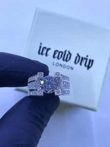 ICE COLD DRIP 925 Sterling Silver Iced Out Ring - Hip Hop Jewellery - Picture 1 of 12