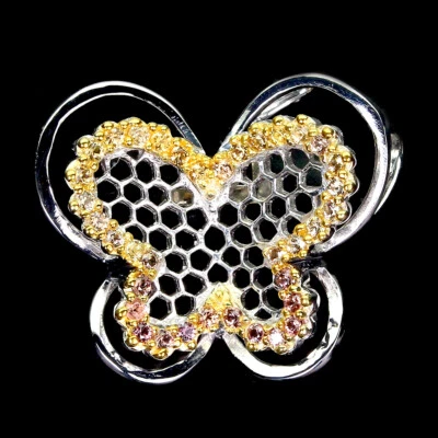 925 Pendente Argento Sterling Zaffiro Multicolore Diamante Rotondo Cut Farfalla - Immagine 1 di 4