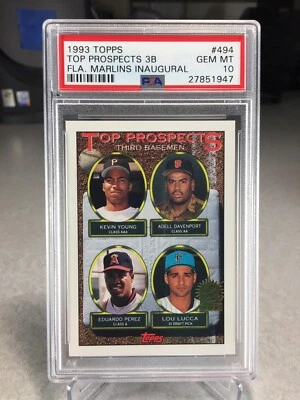 1993 Topps Kevin Young Adell Davenport Eduardo Perez Lou Lucca #494 - PSA 10 - Image 1 of 2