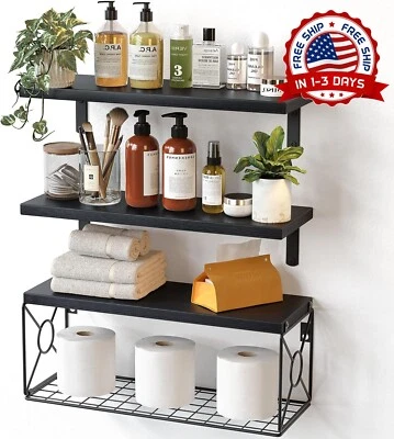 Organizador de pared de baño con estantes flotantes montados en la pared NEW US - Image 1 of 4