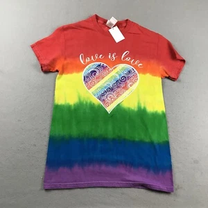 Love Is Love Shirt Adult Small Rainbow Tie Dye Pride Heart Tee Lightweight NWT - Picture 1 of 12