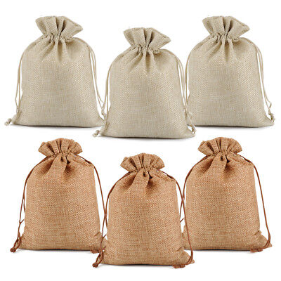 25 50 100 Wedding Hessian Burlap Jute Favour Gift Bags Jewelry Drawstring Pouch • 3.90€