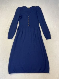 VTG St. John Santana Knit Dress Blue Gold Buttons Size L Designer Classic EUC - Picture 1 of 12