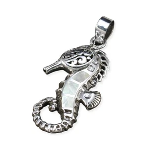 925er Silber Anhänger Kettenanhänger Seepferdchen Perlmutt Handarbeit - Bild 1 von 4