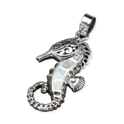 925er Silber Anhänger Kettenanhänger Seepferdchen Perlmutt Handarbeit - Bild 1 von 4