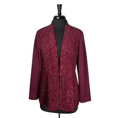 Chaqueta para mujer Chico’s 1 M borgoña terciopelo floral encaje superposición imitación gamuza Blazer Foto 1 de 4