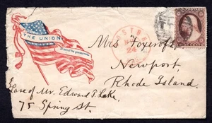 US 1861 CIVIL WAR UNION PATRIOTIC COVER FRANKED SCOTT #26 BOSTON, MASS. IN RED - Picture 1 of 2