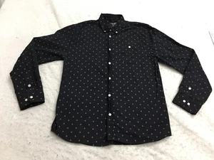 Alpha Beta Button Shirt Mens L Large Navy Blue Diamond Square Long Sleeve Pocket - Picture 1 of 11