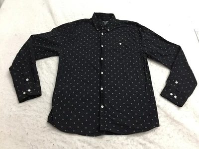 Alpha Beta Button Shirt Mens L Large Navy Blue Diamond Square Long Sleeve Pocket - Image 1 of 4