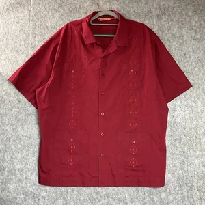 Havanera Guayabera Shirt Mens 2XL XXL Red Embroidered 4 Pocket Cuban Mexican - Picture 1 of 10