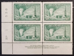Stamps Canada Mint: #294  50c green Oil Wells LL Pl. Blk.#1  VF MNH - Bild 1 von 1