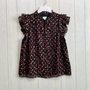 J. Crew Black Floral Sleeveless Ruffle Top Medium NWT - Picture 1 of 4