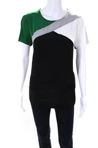 Bailey 44 Womens Silk Round Neck Colorblock Short Sleeve Blouse Black Size M - Picture 1 of 6