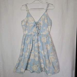 Floral Cotton Bow Front Midi Dress Blue White Cottagecore Summer Small - Picture 1 of 10