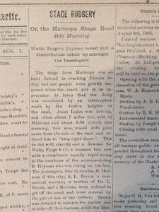 Wells Fargo Stage Coach Robbery Maricopa Arizona Gazette Newspaper 1885 - Picture 1 of 5
