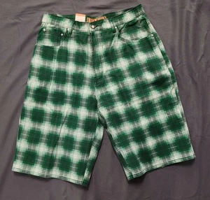 Vtg  Denim Shorts  Legal Jeans  Baggy Mens 34 Striped Jorts Hip Hop 90s Green - Picture 1 of 7