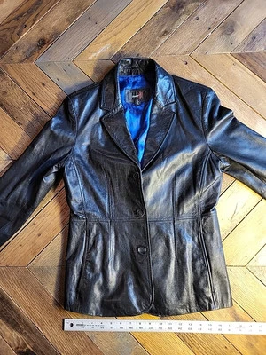 Chaqueta Studio Y de cuero suave negra para mujer talla M - (botones sueltos) 36-32-36 Foto 1 de 4