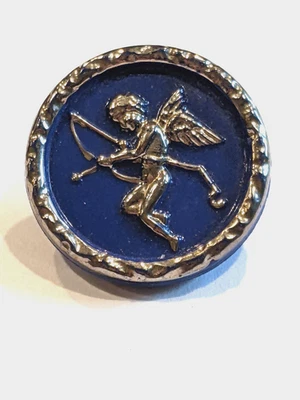 Vintage Blue Glass. Cupid. Silver Luster. Embossed Surface. Small. - Image 1 of 4