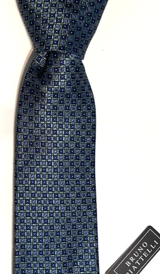 Corbata de seda para hombre Bruno Piattelli azul cuadrados geométricos nueva con etiqueta con logotipo XL Foto 1 de 4