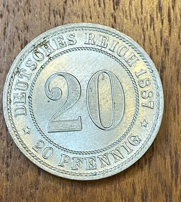 1887 F German 20 Pf Twenty Pfennig Deutsches Reich High Grade Coin - Image 1 of 4