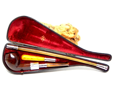 BBB 1887 CASED BARLING SILVER SPIGOT BULLDOG ESTATE PIPE W/ALBATROSS & AMBER - Image 1 of 4