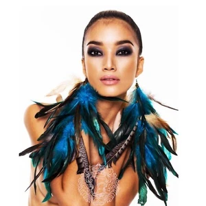 Feather Earrings Blue Turquoise Brown Dangle earrings lightweight Boho Style - Picture 1 of 11