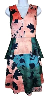 Vestido Clover Canyon Línea A Cintura Peplum Talla S Neopreno Estampado Hoja Verde Melocotón NUEVO Foto 1 de 4