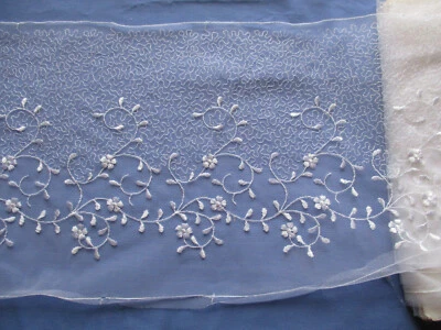 Volant tulle nylon brodé vintage 1980 2 m x 22 cm  - Photo 1/3