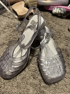 Mel Dreamed By Melissa Clear-glitter Jelly Fisherman Sandals Girl’s Sz: 2US/33EU - Picture 1 of 4