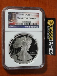 1993 P PROOF SILVER EAGLE NGC PF69 ULTRA CAMEO LIBERTY BELL LABEL - Picture 1 of 2
