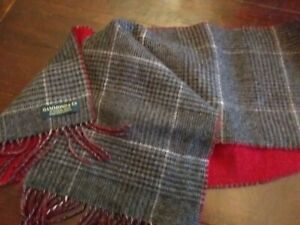 Lovely Warm Mans Wool Checked Tweed Scarf with Matching Trim and Red on One Side