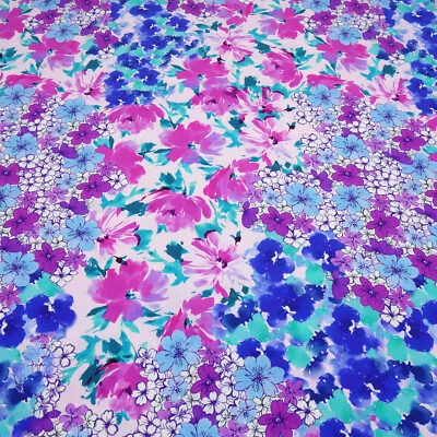 Stoff Blumen Galore Poplin Viskose Stretch Blusenstoff rosa weiß fuchsia bunt - Bild 1 von 4