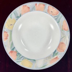 Cezanne Large Rim Soup Bowl Mikasa CAC41 Intaglio Pink Yellow Flowers Vintage O - Picture 1 of 4