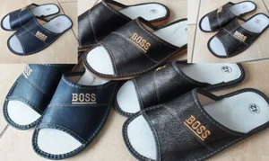 Herren Leder Hausschuhe,Pantoffeln,Latschen, Offene Pantoletten - NEU - Bild 1 von 9