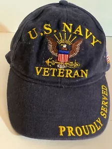U.S. Navy Veteran Proudly Served Embroidered Cap Adjustable Strap Cotton Navy Bl - Picture 1 of 6