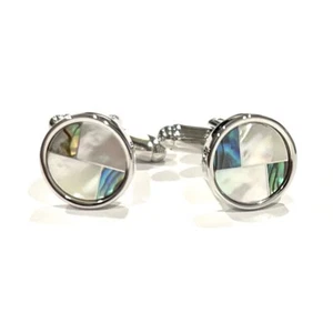 Mother Pearl Abalone Round Cufflinks Men Daily Wear Cuff Link With Box - Picture 1 of 7