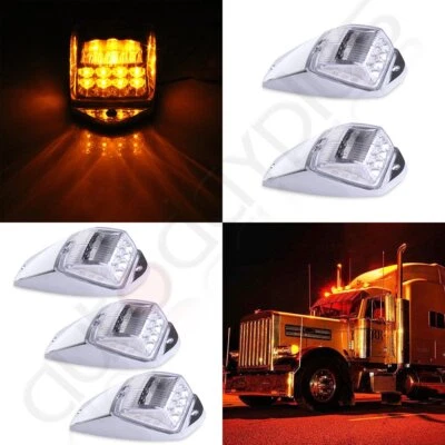 5X ÁMBAR TRANSPARENTE 17 LED CABINA MARCADOR LUZ SUPERIOR CROMO PARA CAMIÓN PETERBILT UNIVERSAL Foto 1 de 4