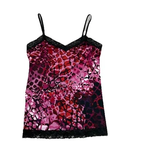 Fashion Bug Camisole Top Womens L Pink Animal Print Lace Trim Y2K - Picture 1 of 11