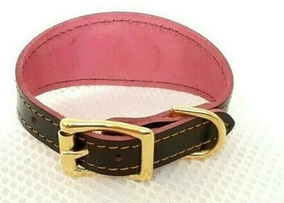 REAL LEATHER ITALIANGREYHOUND SMALL DOG COLLAR **BRASS** BUCKLE FIT 9"-11"# - Image 1 of 3