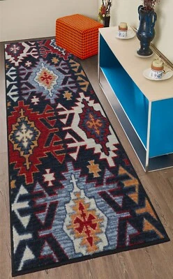 Alfombra de corredor lavable antideslizante diseño azul marino suroeste tamaño personalizado Foto 1 de 4