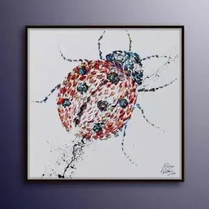 Beetle Bug 25", Ladybug Original Oil Painting on canvas, Modern animal painting - Picture 1 of 6