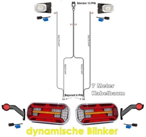 Zestaw tylnych świateł LED Przyczepa Kierunkowskaz Bagnet 6PIN + 7M wiązka przewodów 13-biegunowa - Zdjęcie 1 z 14