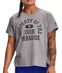 Under Armour Project Rock ‘Property Of’ Women’s Athletic Loose Fit Top Gray #995 - Picture 1 of 6