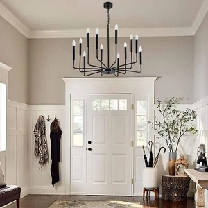 Modern Farmhouse Lighting Pendant Light,12-Light Rustic Candle Ceiling Light - Picture 1 of 10