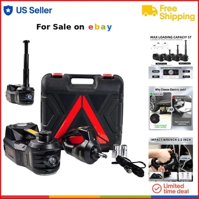 Electric Hydraulic Car Jack 5 Ton Alloy Steel Portable Lift Kit with Impact W... - Image 1 of 4