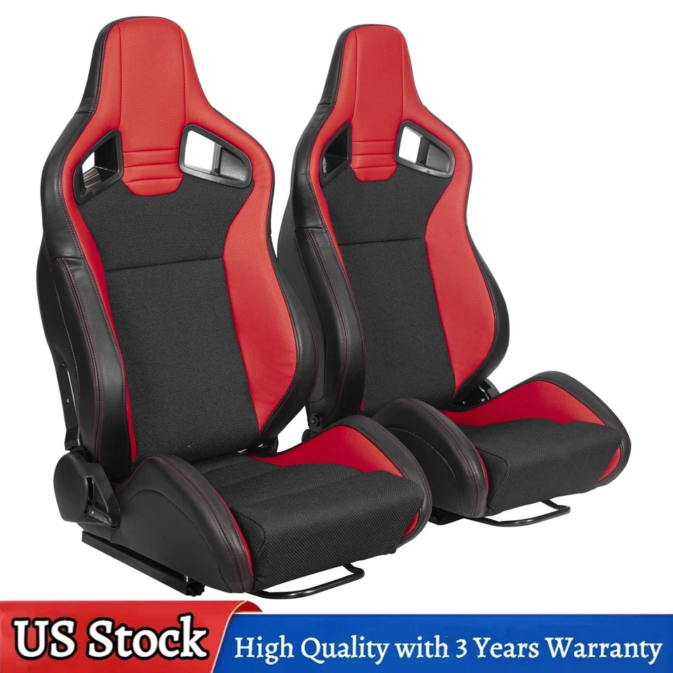 For Dodge Pair Bucket Racing Seats Reclinable Adjustable w/ Slider PU Leather - Image 1 of 4