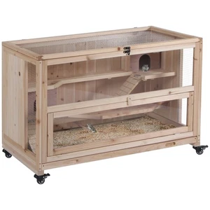 PawHut Wooden Hamster Cage, 3-Tier Roden Small Animals Hutch, 99 x 50 x 69 cm - Picture 1 of 11
