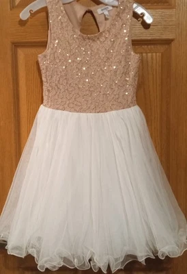 SPEECHLESS KIDS Girls ROSE GOLD & White SEQUIN Tulle HOLIDAY DRESS Size 14  NEW  - Image 1 of 4